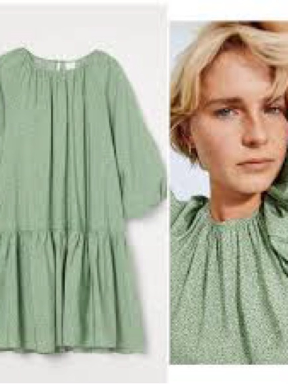 H&M Light Sage Green Tiered Peasant Dress